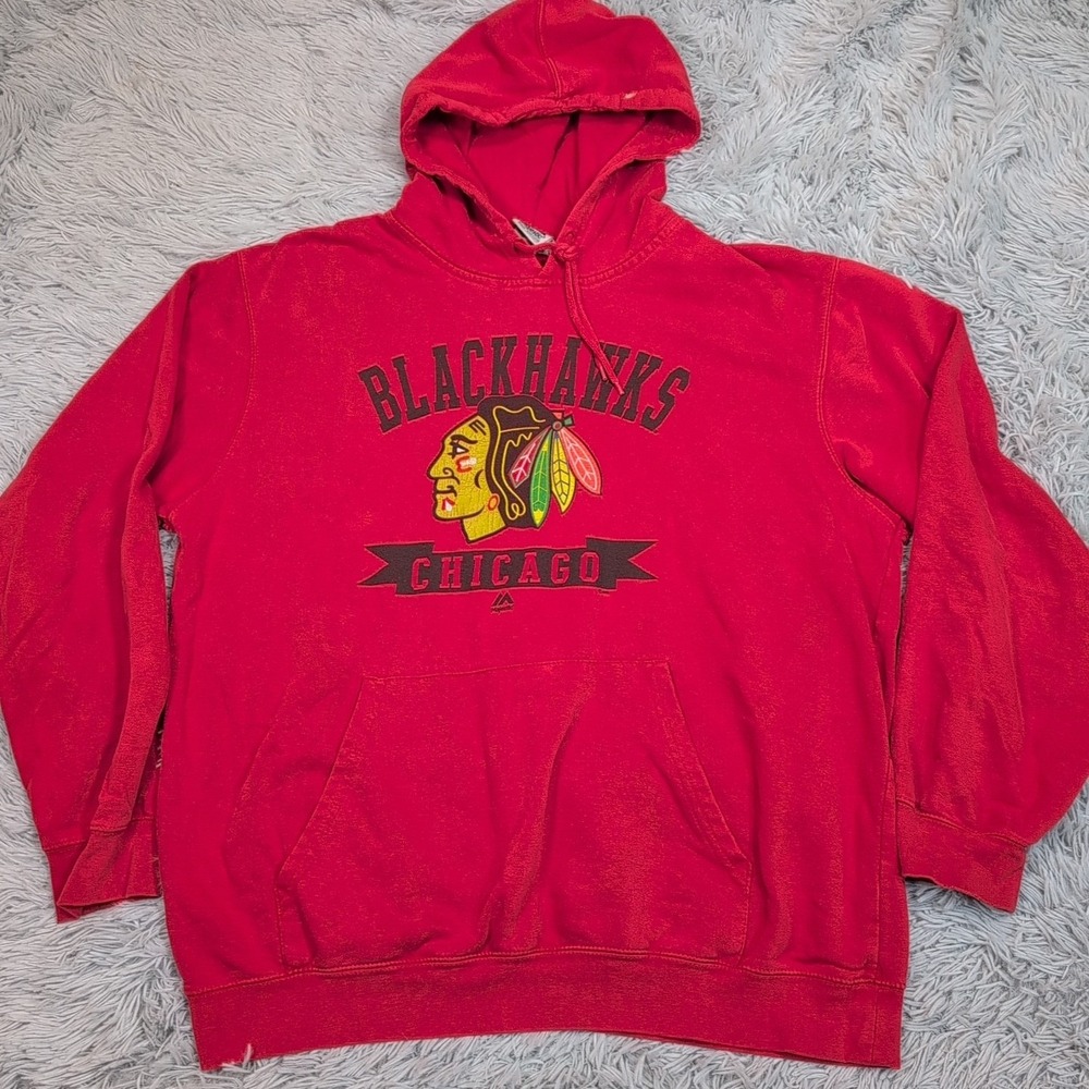 Vintage Chicago Blackhawks Sweatshirt Mens XL Red Hoodie NHL Hockey Majestic